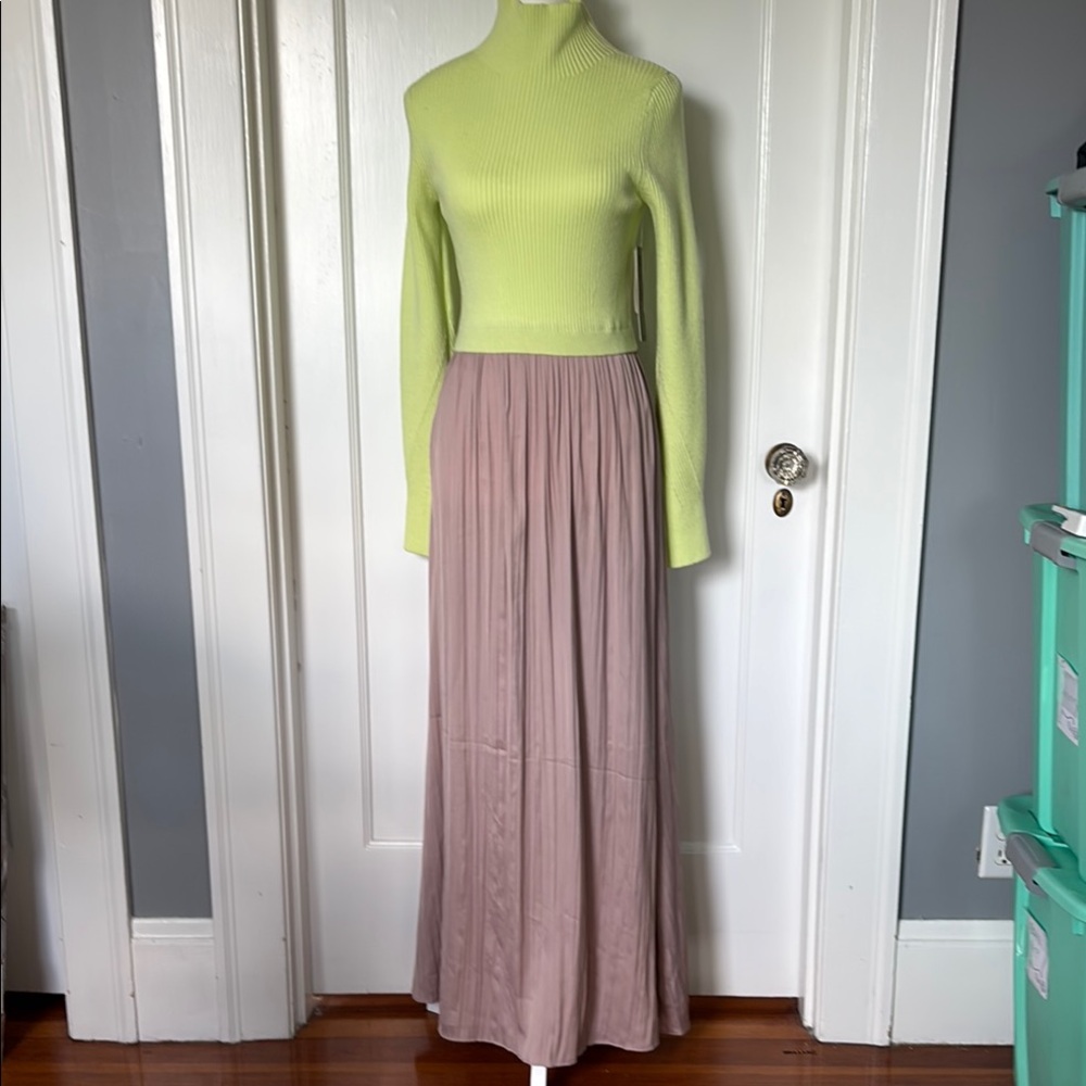Anthropologie Sweater & Silky Pleated Maxi Skirt